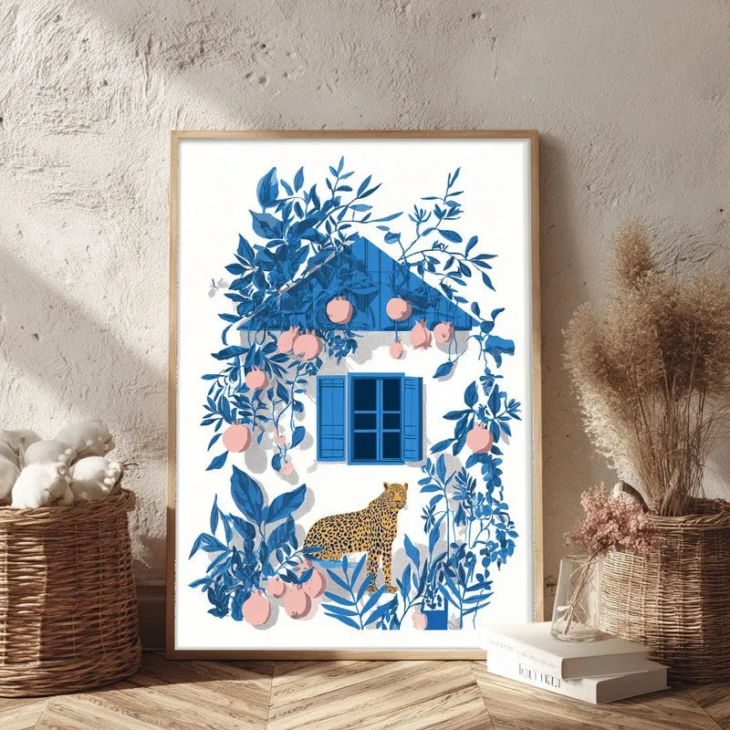 Azureleaf Blue Door Garden Canvas Wall Painting With Brown Frame media 3