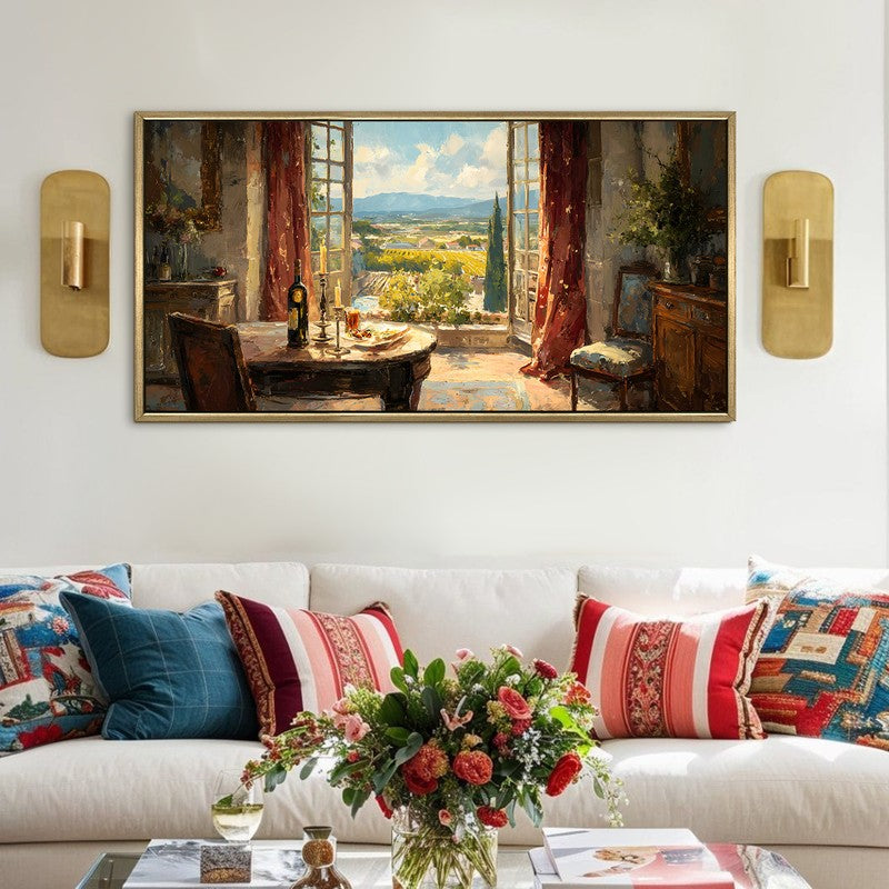 European Floral Vista Cottage Scene Wall Art