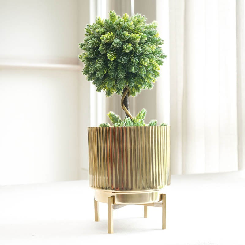 Dune Golden Metal Fluted Planter media 4