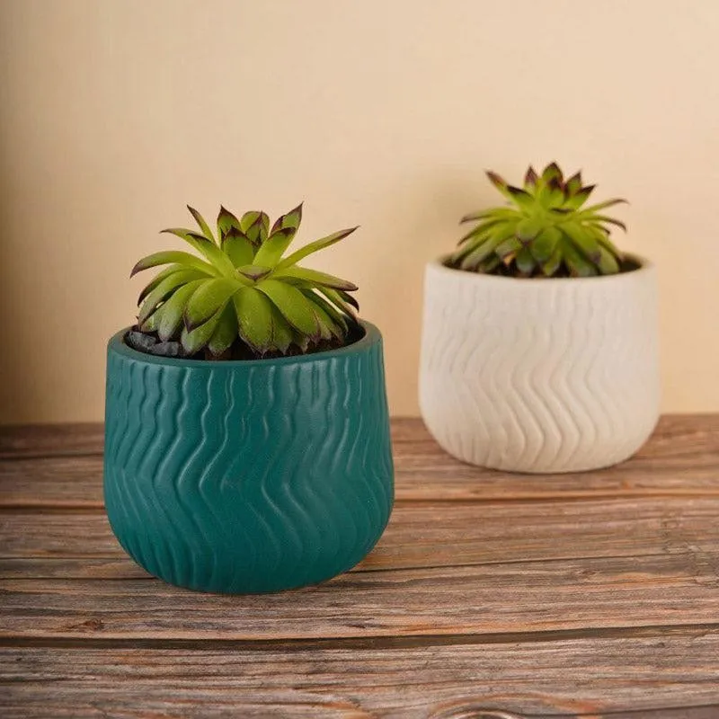 Plateo Wave Planter (Teal & White) - Set Of Two media 5