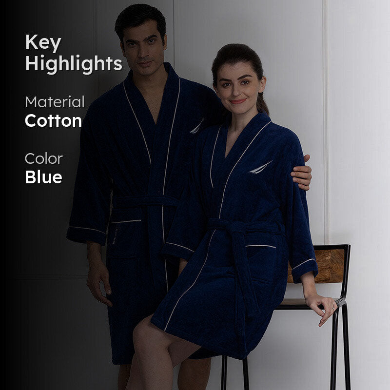 Nautica His & Hers Cashmere Dreams Cotton Bath Robe (Navy Blue) - Set Of Two media 2