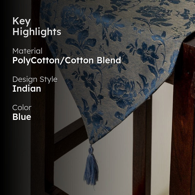Italian Rose Jacquard Table Runner- Blue media 2