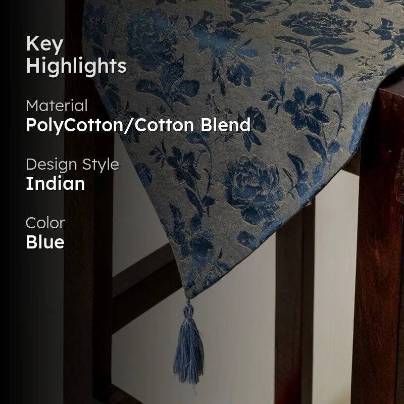 Italian Rose Jacquard Table Runner- Blue media 2