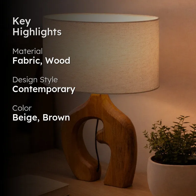 Zen Glow Contemporary Wooden Fabric Table Lamp - Beige,Brown media 2