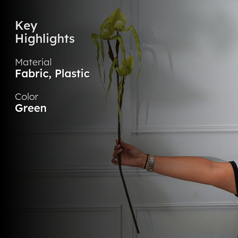 Faux Paphion Orchid Flower Stick (Green) - 31 CM media 2