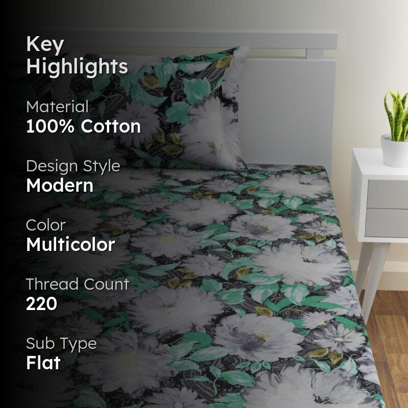Suba Floral Printed Cotton Bedsheet - 220 TC media 2