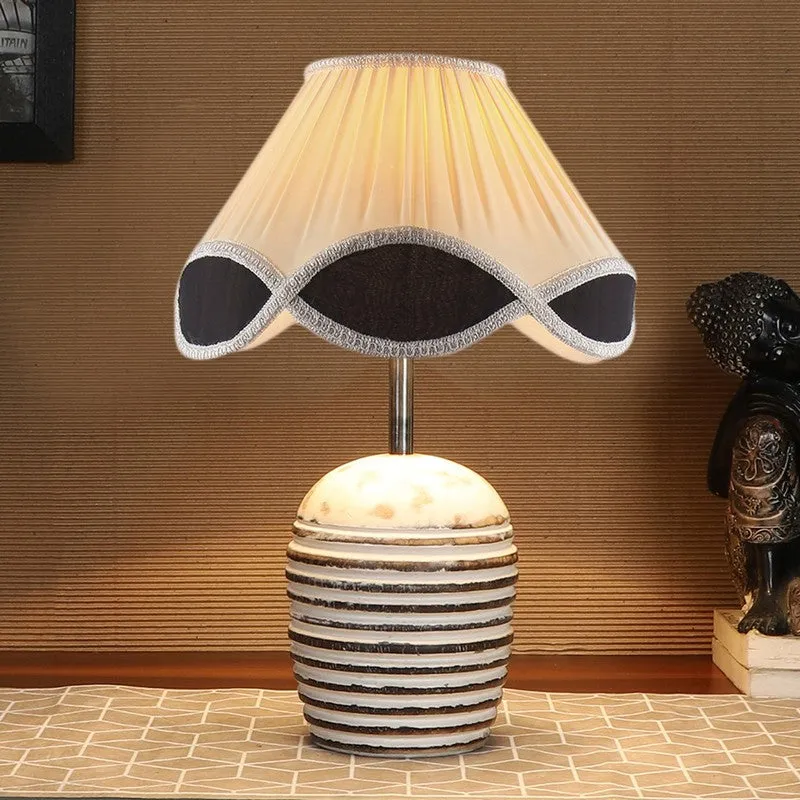 Skylexa Cotton Table Lamp With Wooden Base - White media 3
