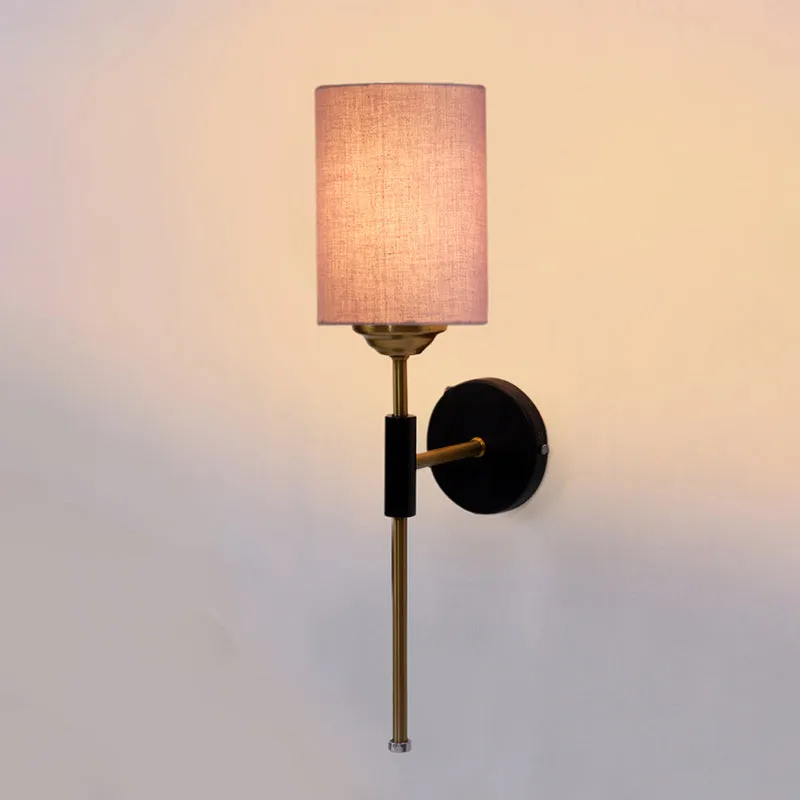 Beryll Cylindrical Steel & Cotton Wall Lamp - Beige media 4