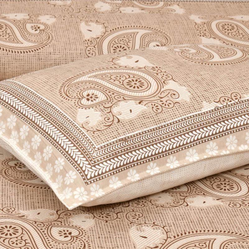 Petals & Paisleys Cotton Bedsheet (Brown) - 120 TC media 5