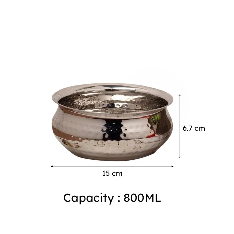 Vintage Charm Stainless Steel Hammered Serving Pot With Lid - 800 mL media 5