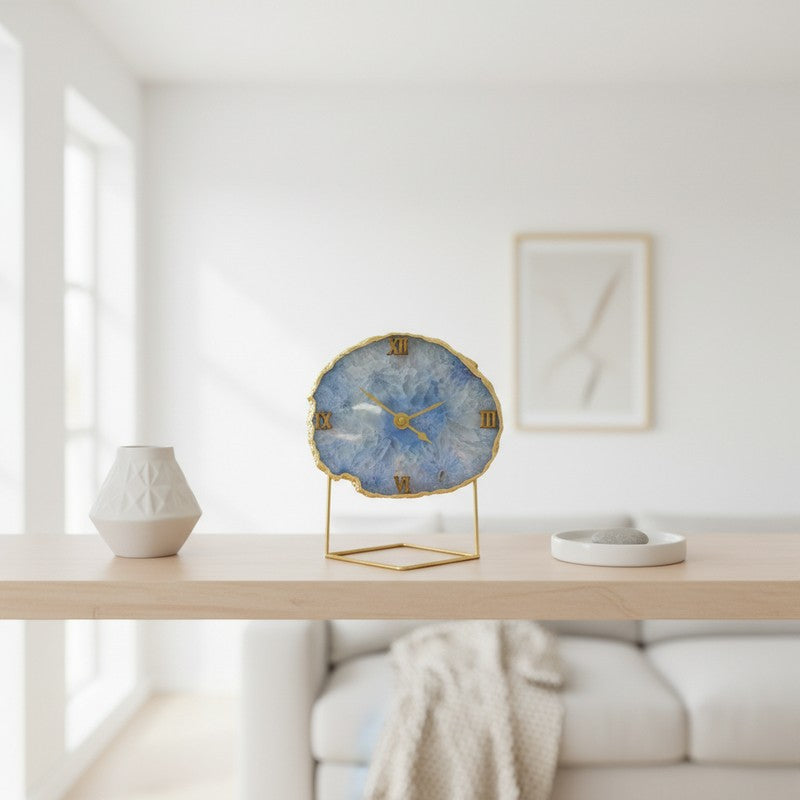 Lumos Handcrafted Agate Table Clock - Blue media 4