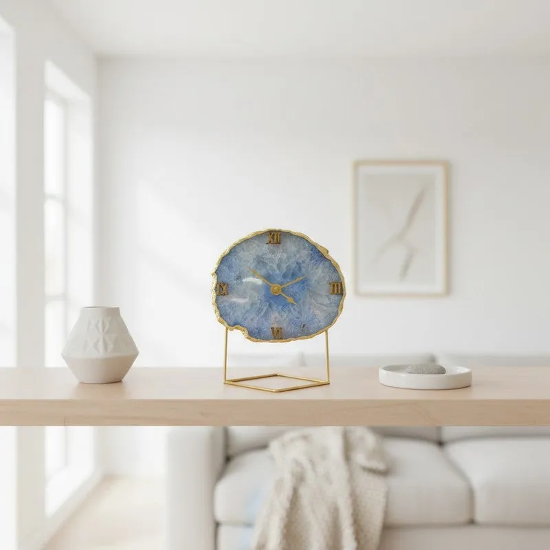 Lumos Handcrafted Agate Table Clock - Blue media 4