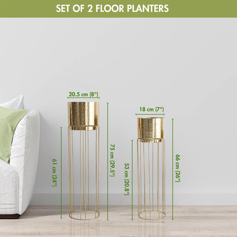 Regal Hammered Metal Planter With Tall Stand - Set Of 2 media 3