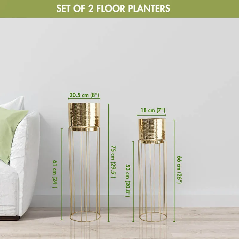 Regal Hammered Metal Planter With Tall Stand - Set Of 2 media 3