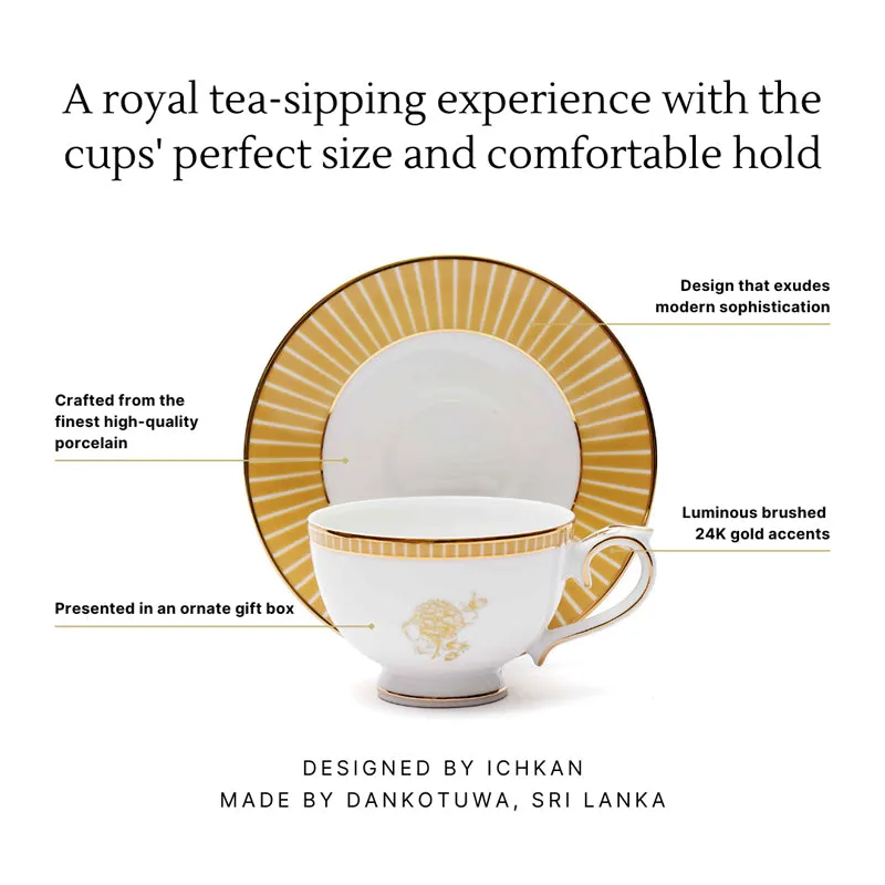 Gilded Iris 24k Gold Brushed Porcelain Tea Cup & Saucer (300 mL) - Set of Six media 8