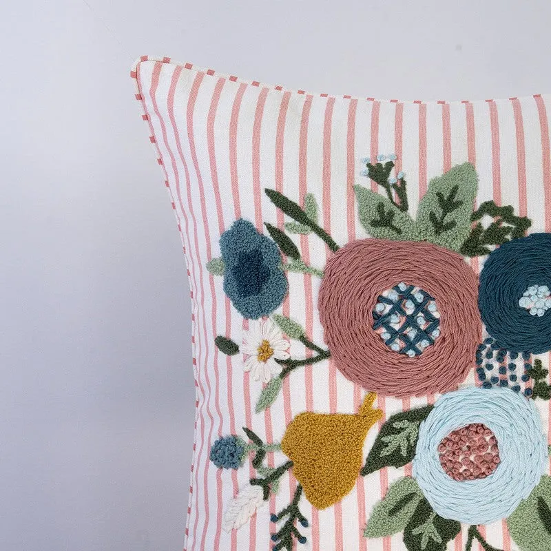 Blush Bloom Embroidered Cotton Cushion Cover media 4