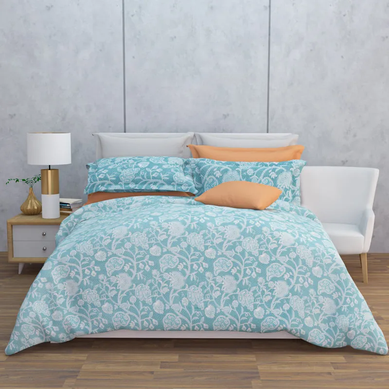 Dream Vines Cotton Bedsheet (Sky Blue) - 144 TC media 7