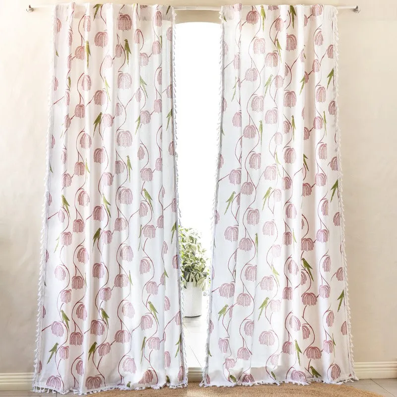 Tranquebar Home Floral Whisper Cotton Curtains(Pink) - Set Of Two media 3