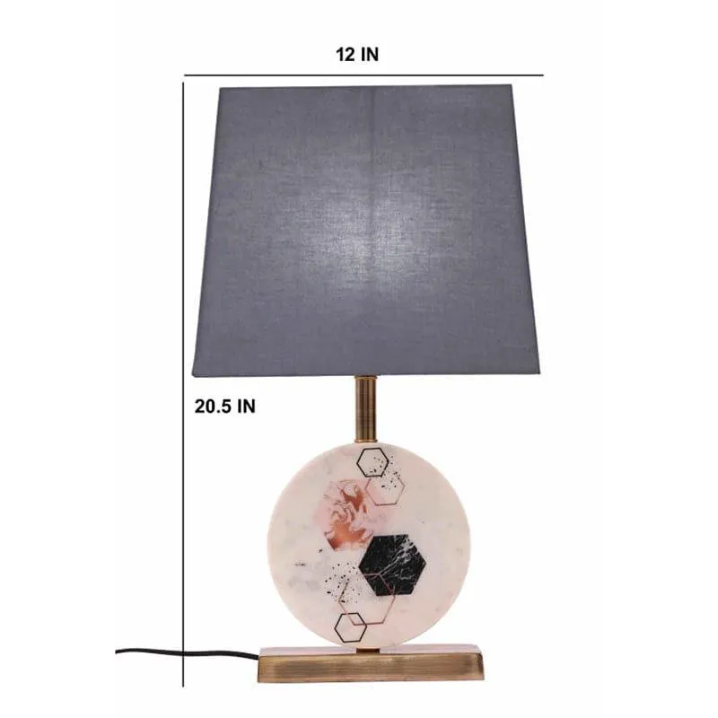 Hexa Marble & Brass Base Fabric Table Lamp - Multicolor media 5