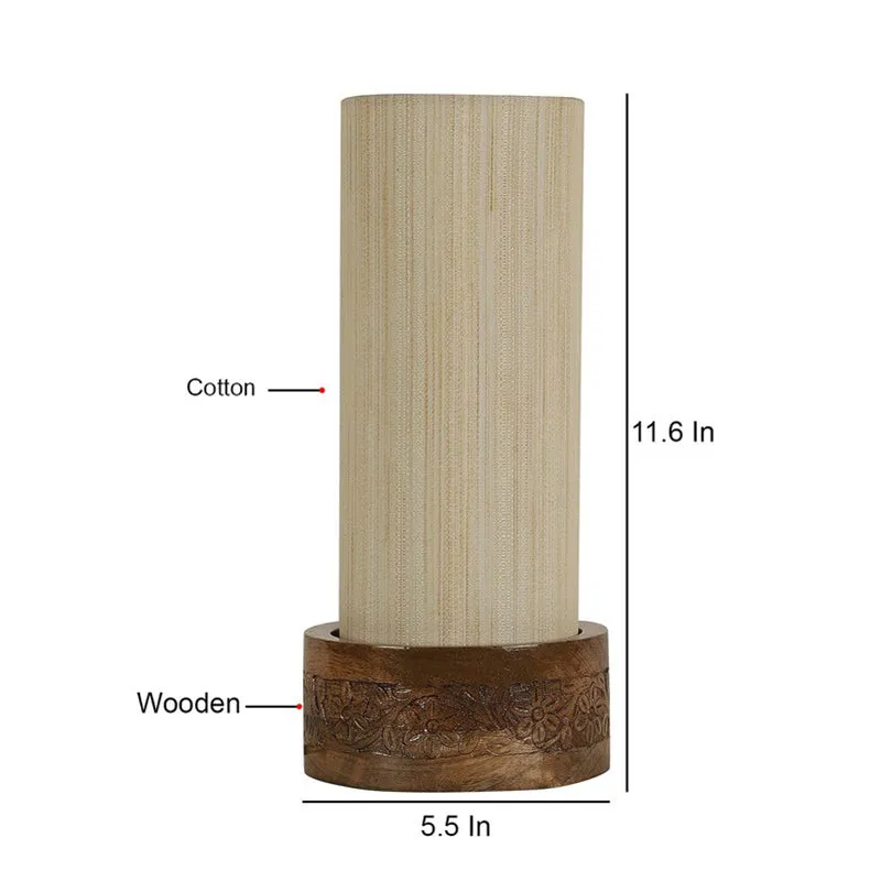 Divanae Cotton Table Lamp With Wooden Base - Beige media 9