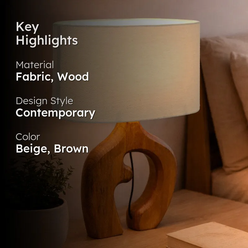 Elowen Organic Wooden Fabric Table Lamp - Beige,Brown media 2