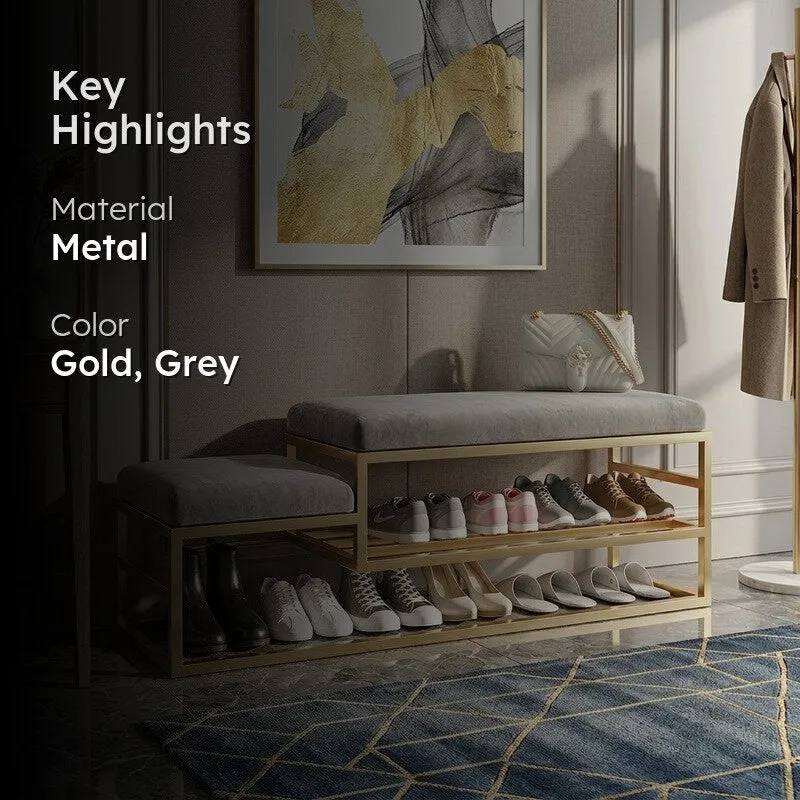Spacious Metal Shoe Rack - Gold,Grey media 2
