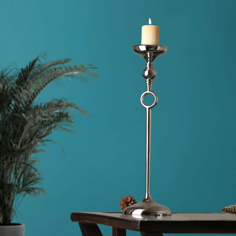 Luna Pillar Candle Holder (Silver) - Large media 1