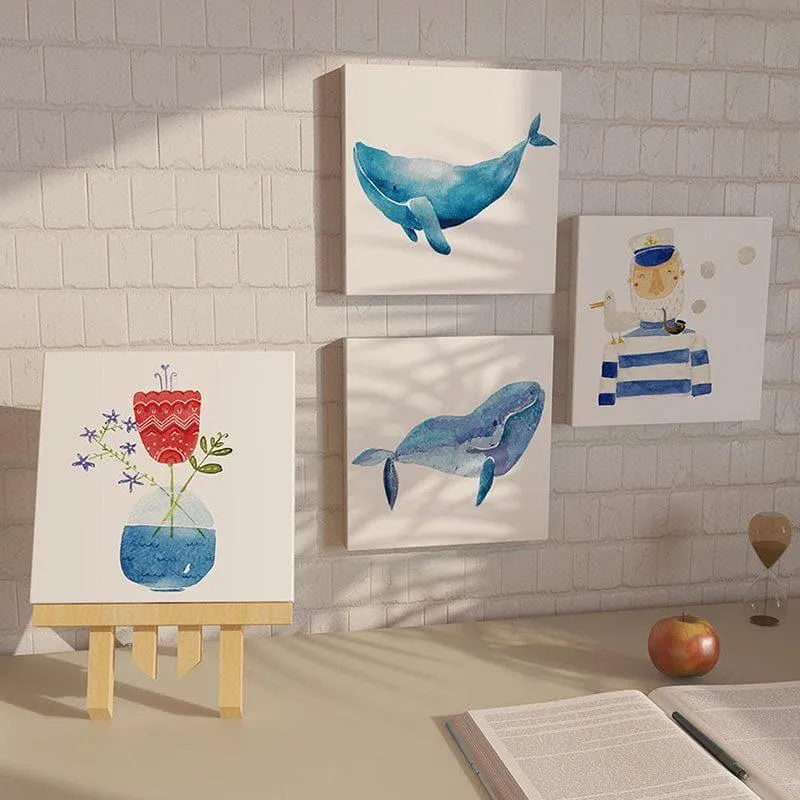 Blue Whale Cartoon Canvas Wall Art - Set Of Four media 3