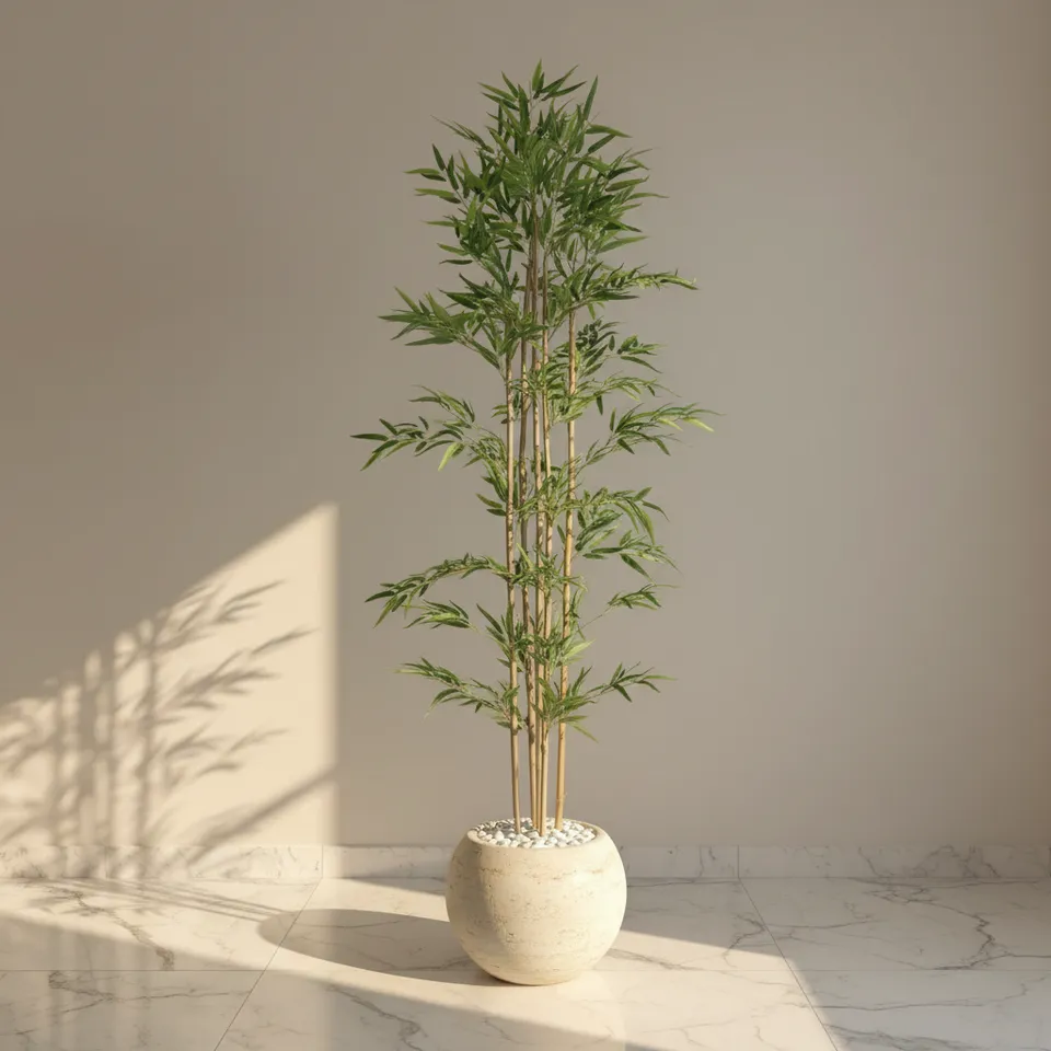 Artificial Bamboo Plant With Black Fiber Pot - 6.6 Feet media 1