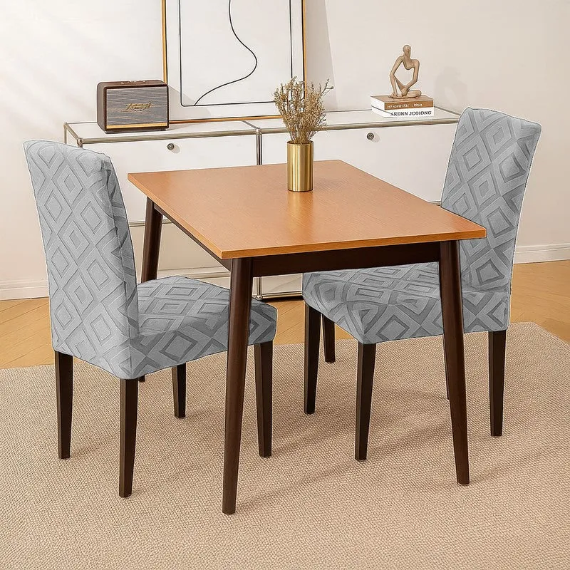 Diamante Jacquard Chair Cover (Stone Grey) - Set Of Two media 1