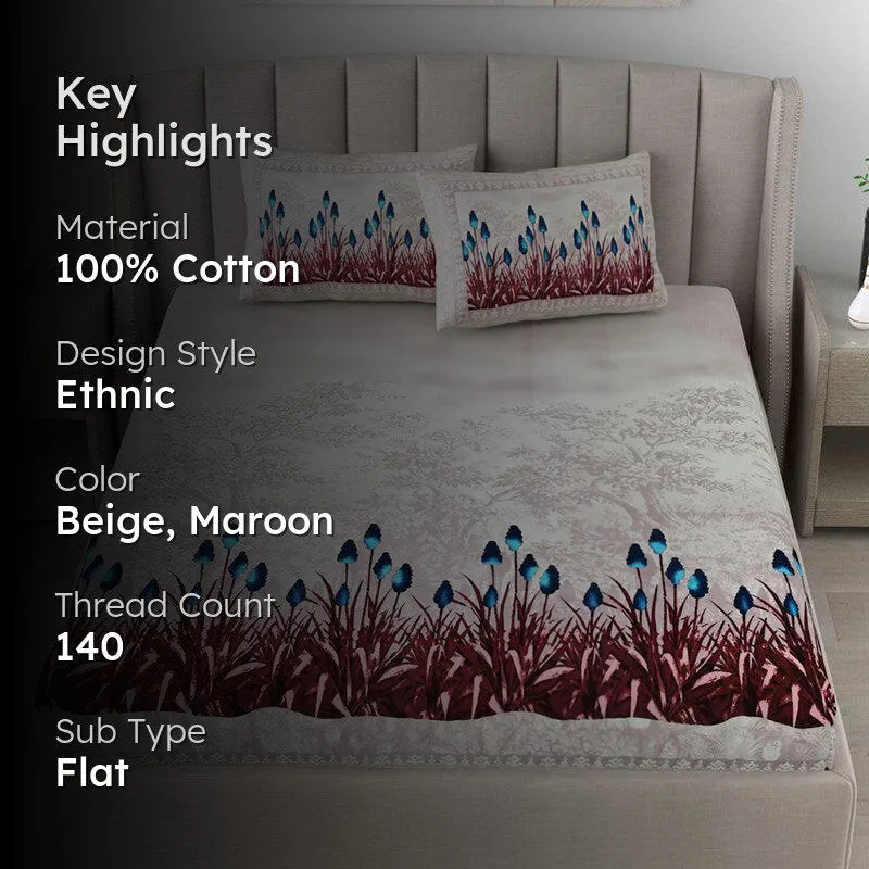 Doodle Dreams Floral Cotton Bedsheet (Maroon) - 140 TC media 2