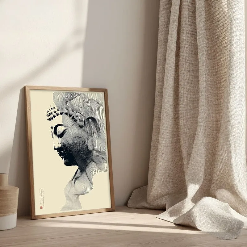 Buddha In Grace Archival Paper Wall Painting With Brown Frame media 3