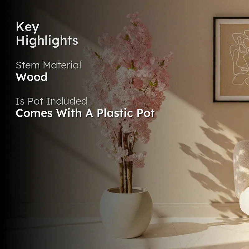 Dreamy Cheery Blossom Artificial Plant With Black Plastic Pot media 2