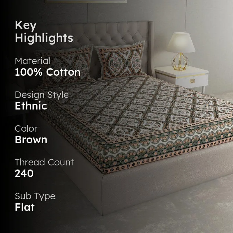 Kirthi Printed Cotton Bedsheet (Olive Green) - 240 TC media 2