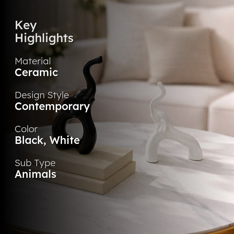 EbonyElephant Ceramic Showpiece - Set of Two media 2