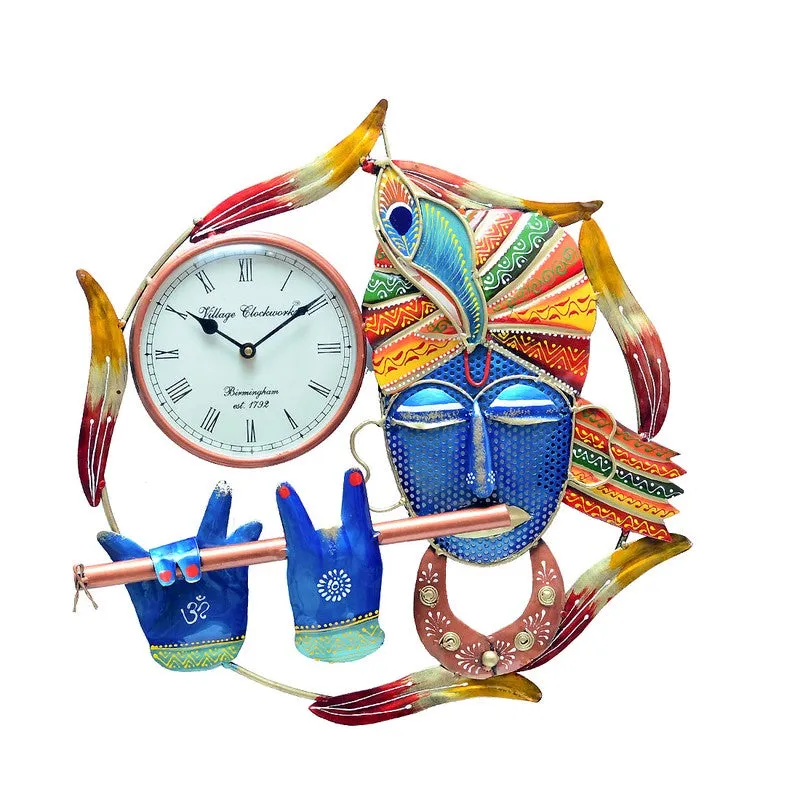 Lord Krishna Theme Decor Metal Wall Clock media 3