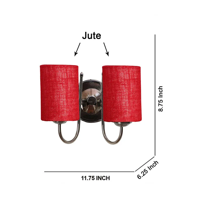 Veda Duo Cylindrical Fabric & Metal Wall Lamp - Maroon media 5