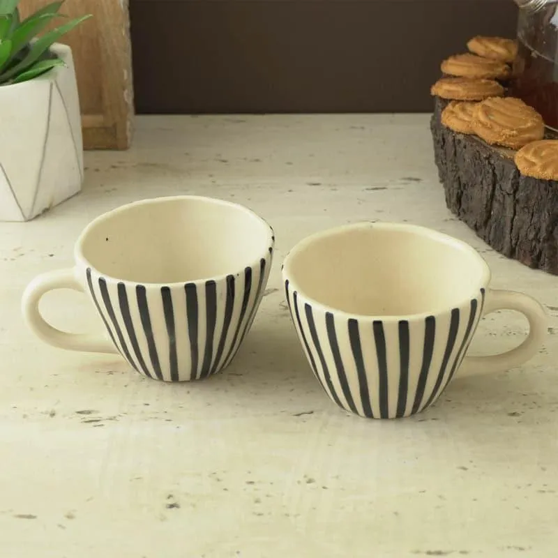 Black Striped Ceramic Coffee Mug (300 mL) - Two Piece Set media 3