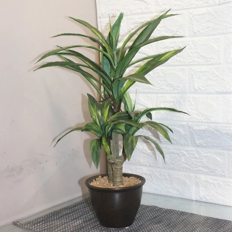 Artificial Green Dracaena Bonsai Plant With Black Fiber Pot - 1.8 Feet media 1