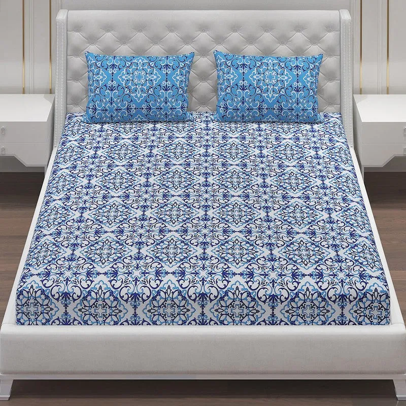 Monte Carlo Petal Aura Cotton Bedsheet (Blue,White) - 104 TC media 4
