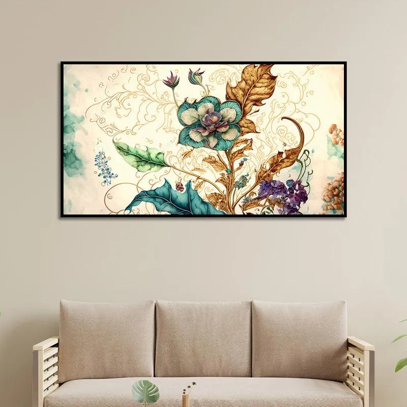 Autumn Botanika Floral Canvas Wall Painting With Frame - Black media 1