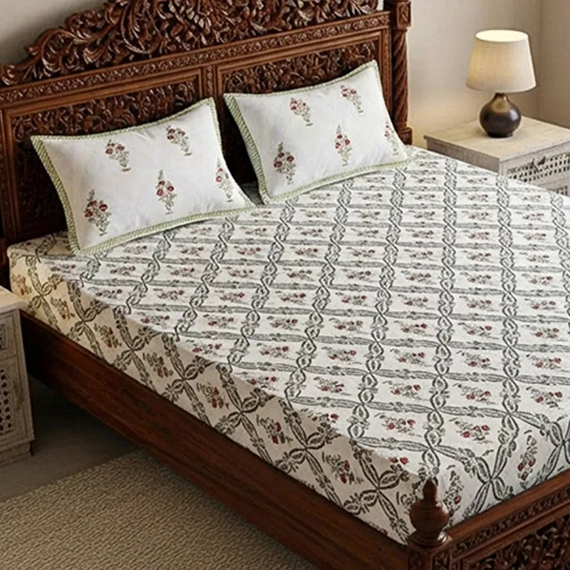 Nawabi Cotton Bedsheet (Grey, Red) - 180 TC media 3