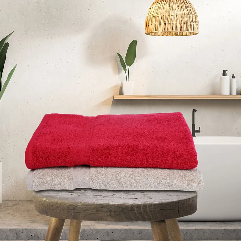 Junia Bath Towel (Red & Beige) - Set Of Two media 1