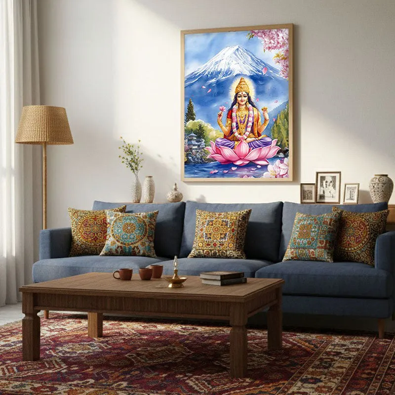 Bhagyalaxmi Spiritual Archival Paper Wall Painting - Natural Brown Frame media 4