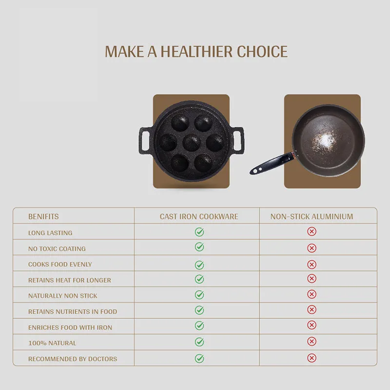 Loha Pod Cast Iron Paniyaram Pan - 22 cm media 5