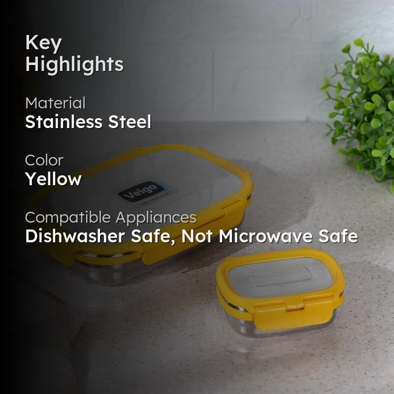 Vidora Yellow Stainless Steel Lunch Box (775/150 mL) - Two Piece Set media 2
