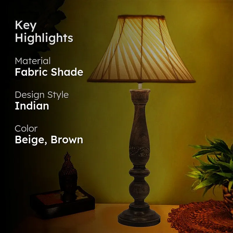 Nihara Bena Wooden Fabric Table Lamp - Beige,Brown media 2