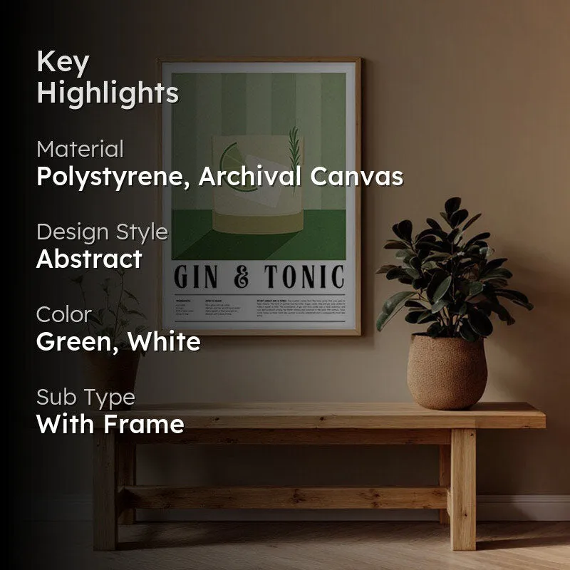 Gin & Tonic Framed Canvas Archival Canvas Wall Painting - Natural Brown Frame media 2