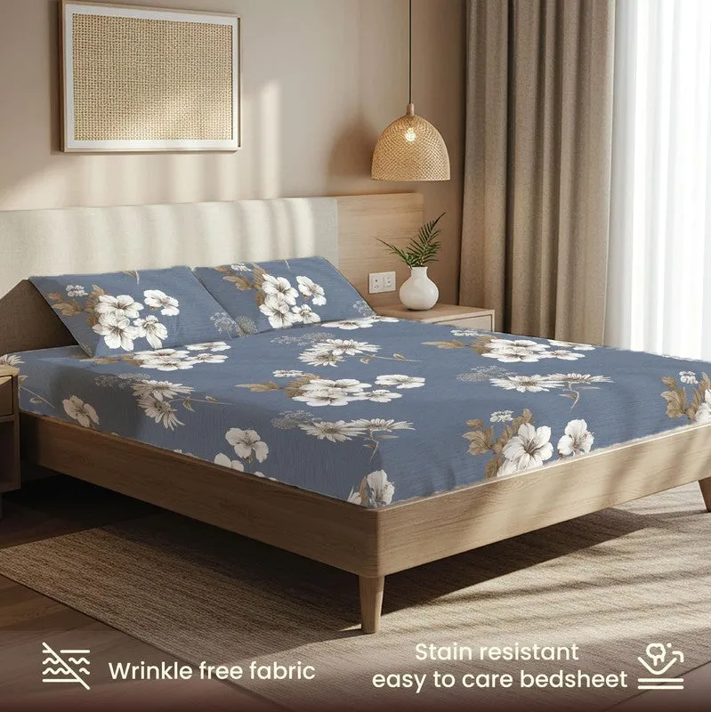 Ocean Petals Floral Cotton Bedsheets (Blue & White) - 200 TC media 5