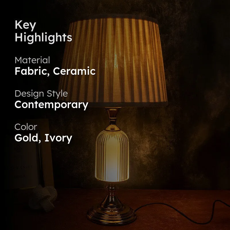 AarviDecor Elara Decorative Fabric Table Lamp - Ivory media 2